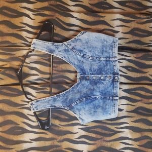 Forever 21 y2k Cropped Faux Denim Button Up Tank Crop Top
